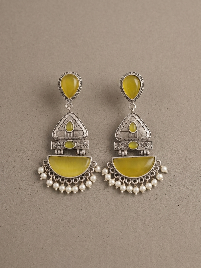 Oxidized Silver Long Dangler Earrings
