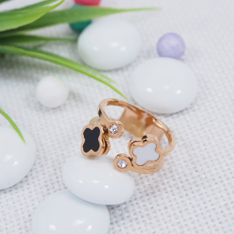 White And Black Clover Ring