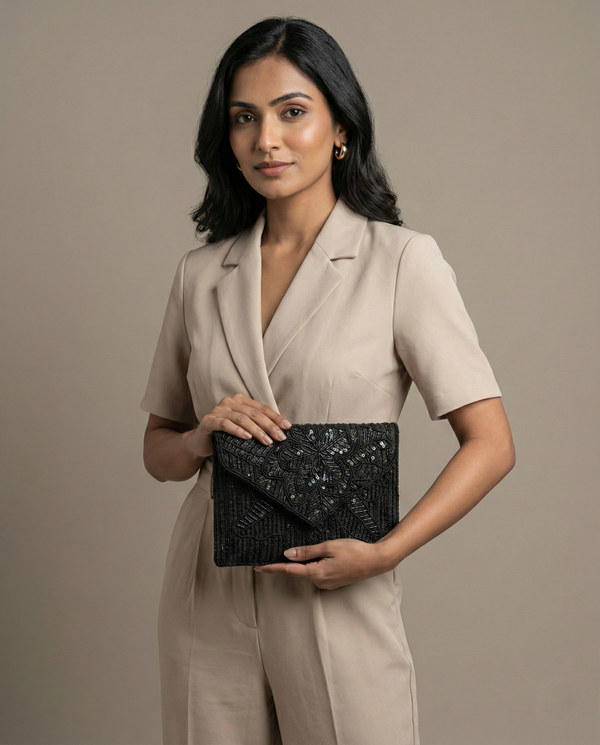 Black Beaded Sling Bag