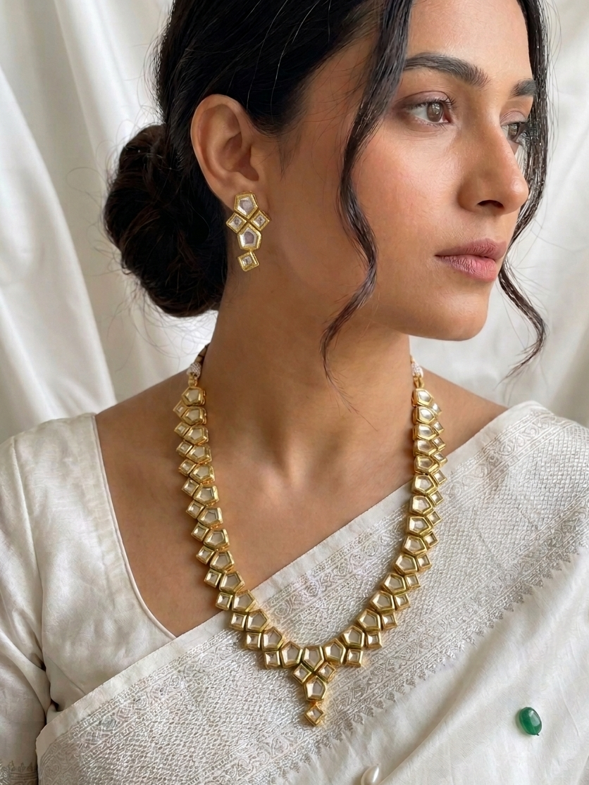Gold Tone Dual String Kundan Necklace