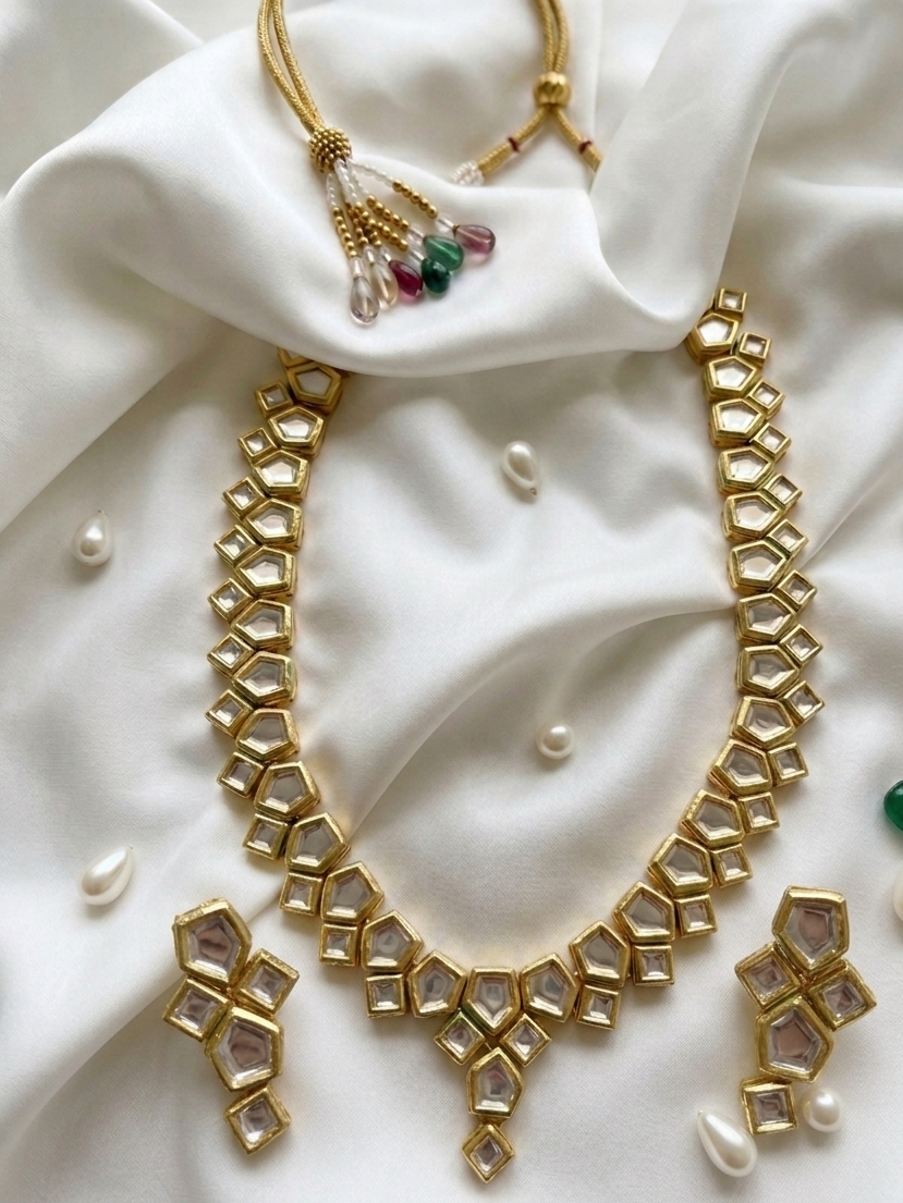 Gold Tone Dual String Kundan Necklace
