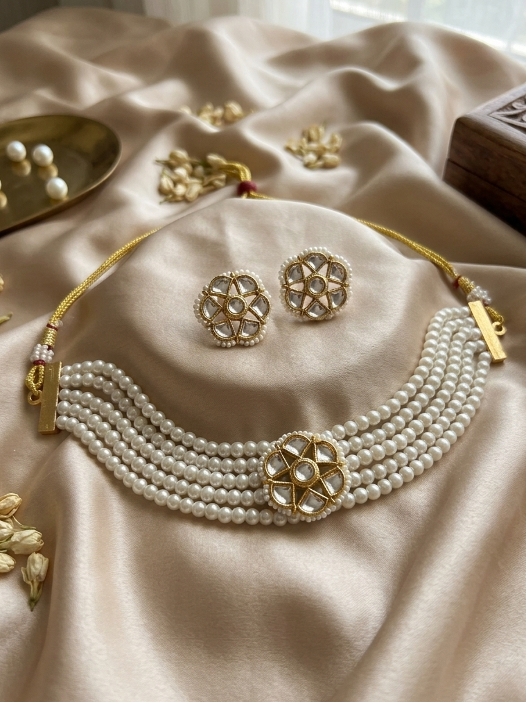 Exclusive Pearl Beaded Choker Set