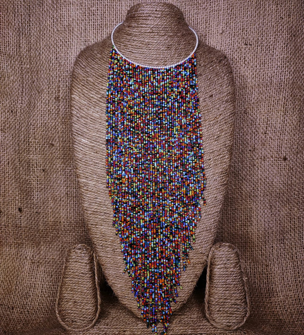 Multicolor Beads Waterfall Necklace Set