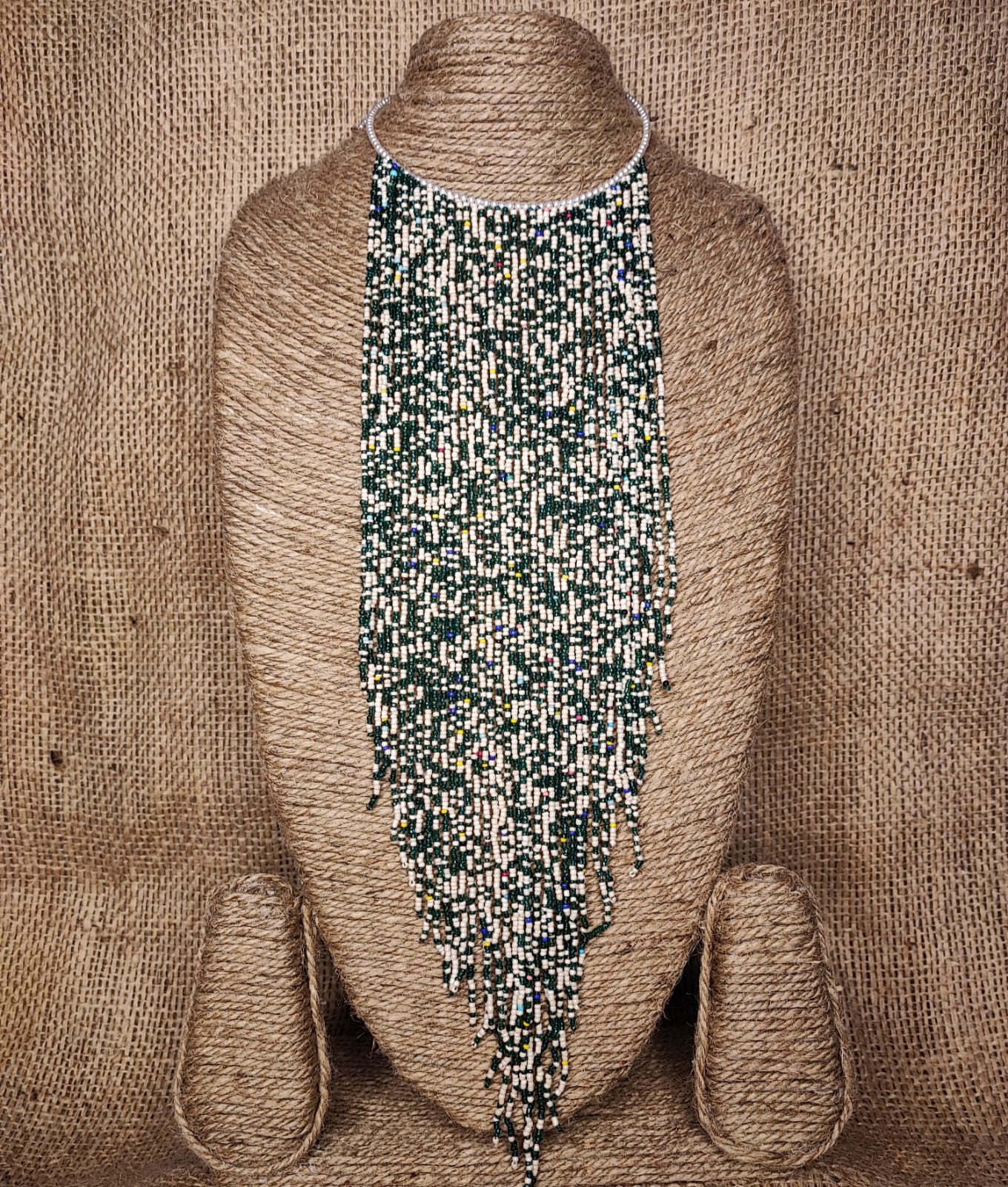 Green Beads Waterfall Necklace