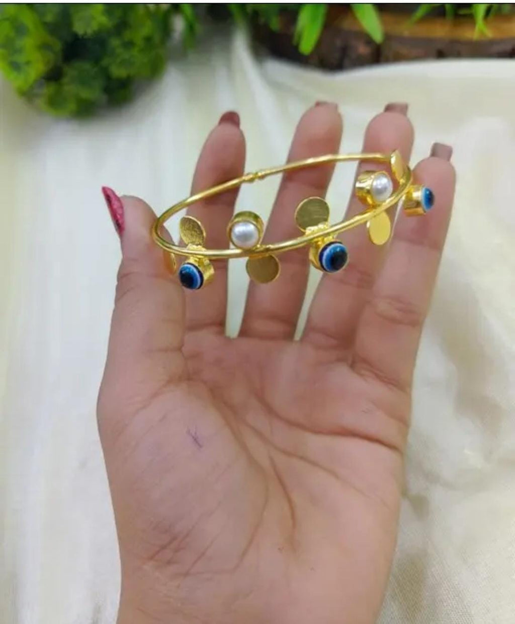 Evil Eye Brass Cuff Bracelet
