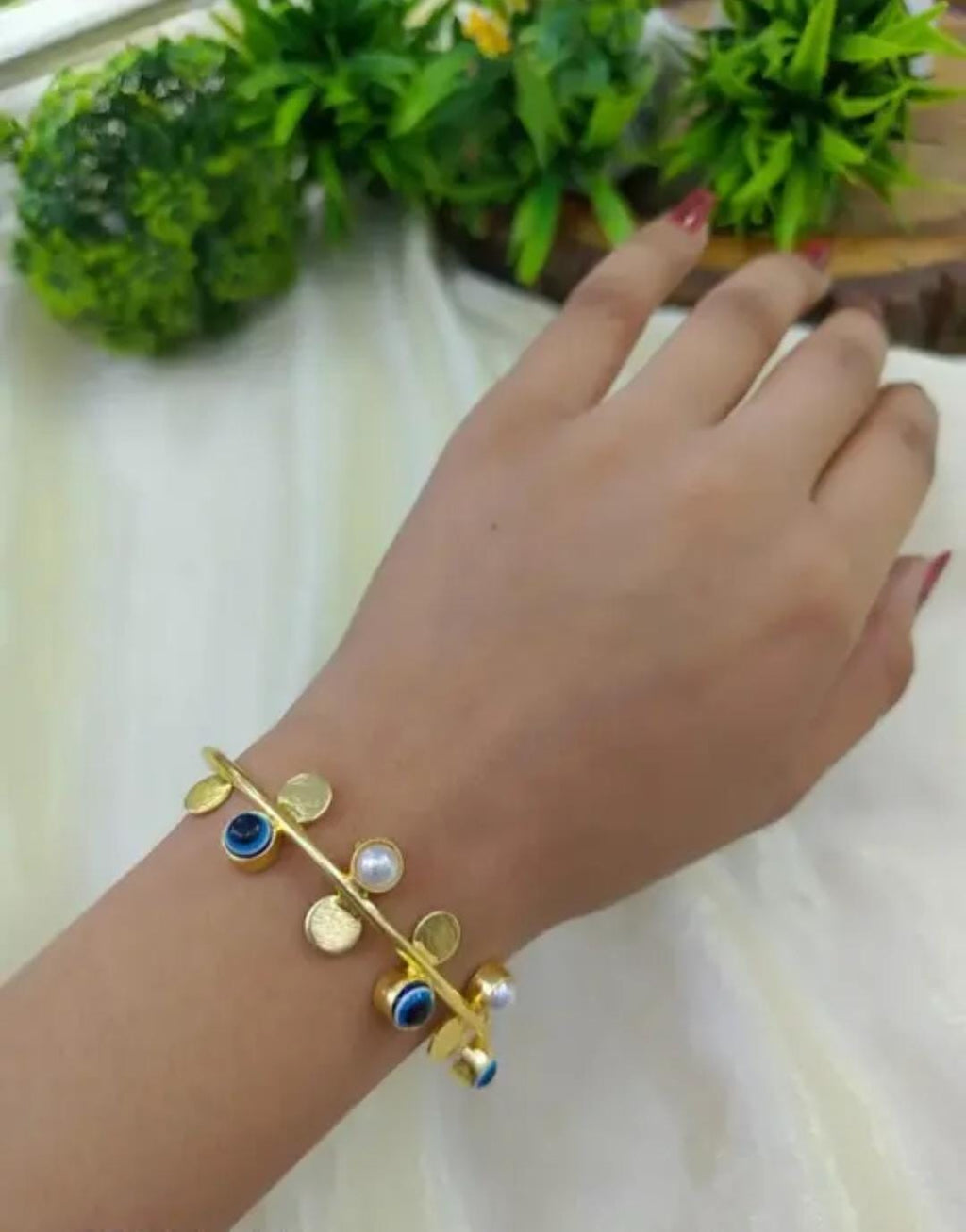 Evil Eye Brass Cuff Bracelet