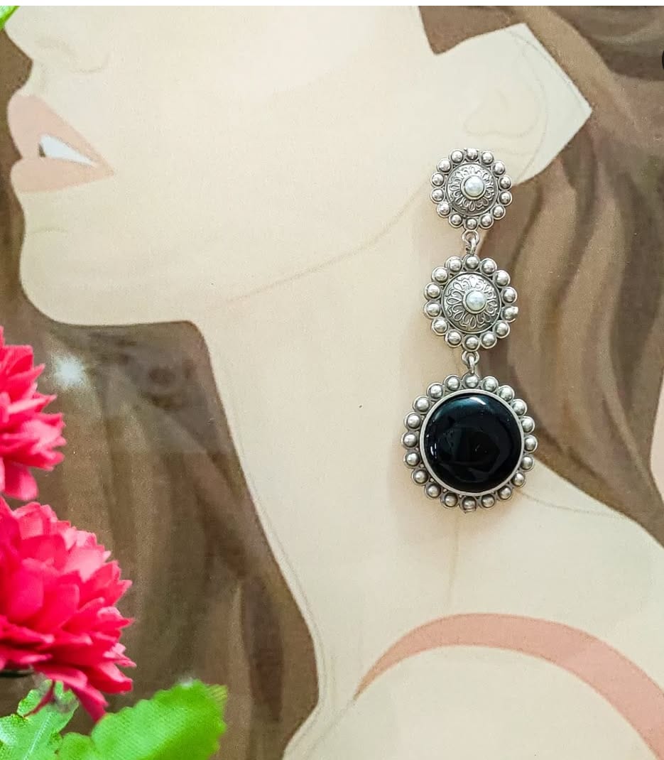 Meraki Oxidized Stone Earring