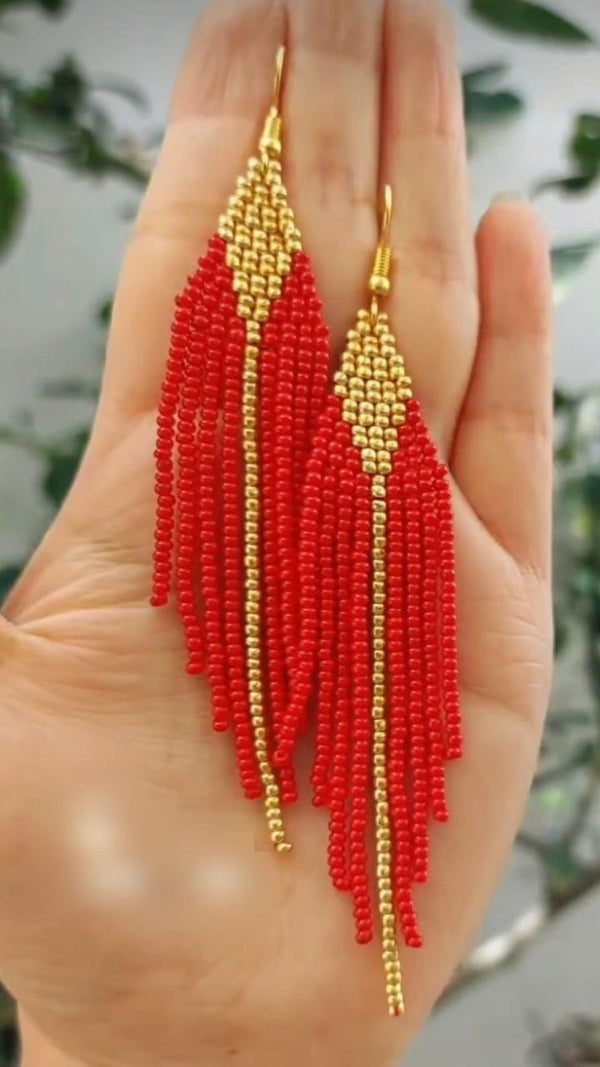 Red Beads Long Earrings