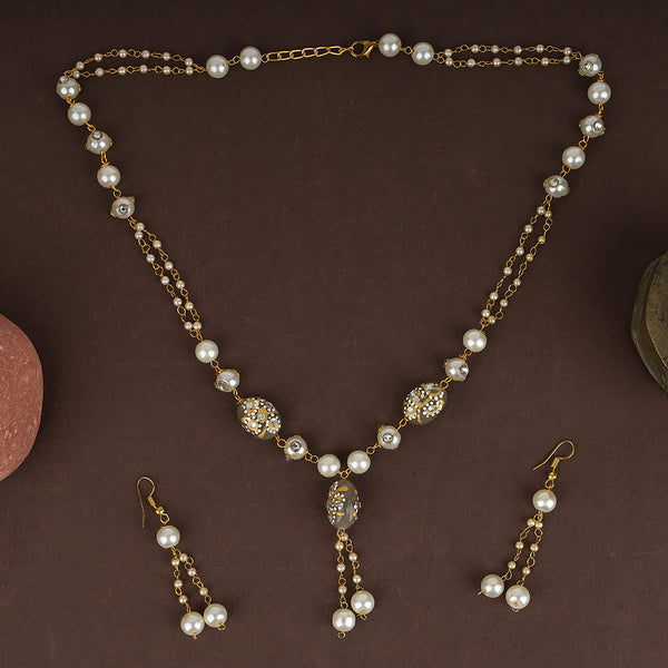 Gold Plated Pearl Drop Mala With Earrings