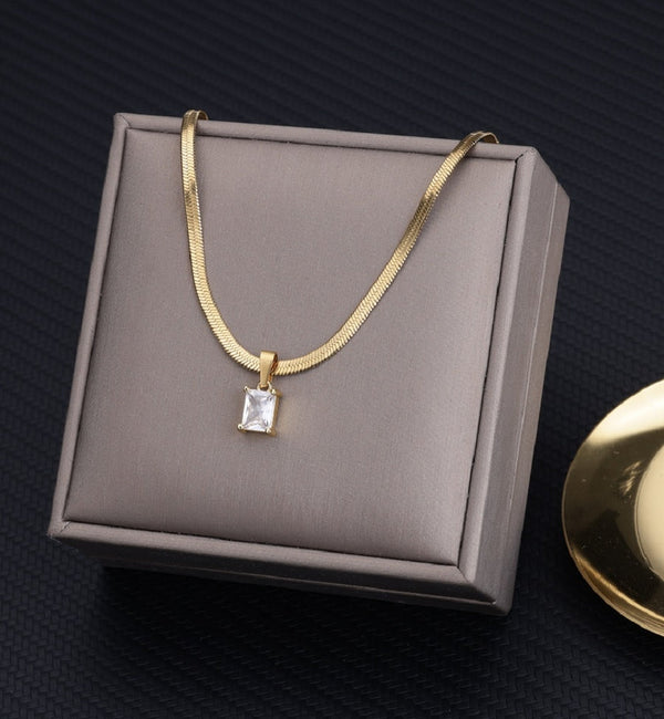 Anti-Tarnish Single Stone Pendant Snake Chain