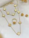 Gold Clover Pendant Set With Bracelet And Ring