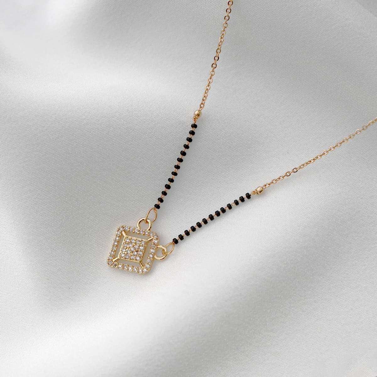 Classic Black Beads Mangalsutra With Diamonds