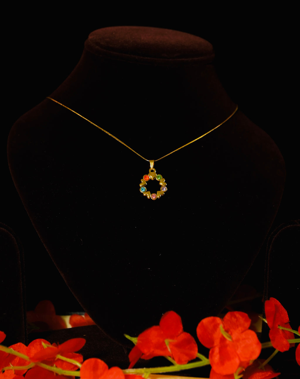 Multicolor Diamonds And Hearts Pendant Chain