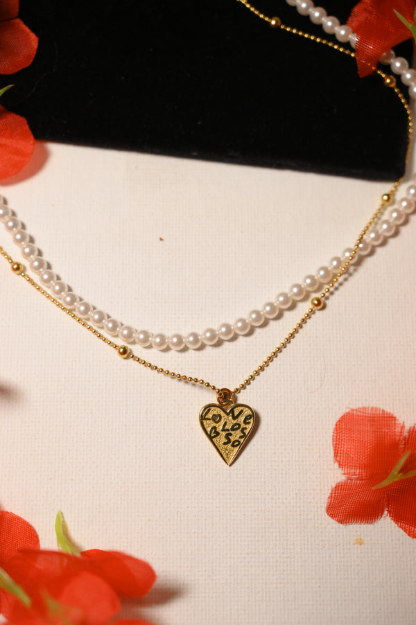 Pearls And Heart Double Chain Pendant