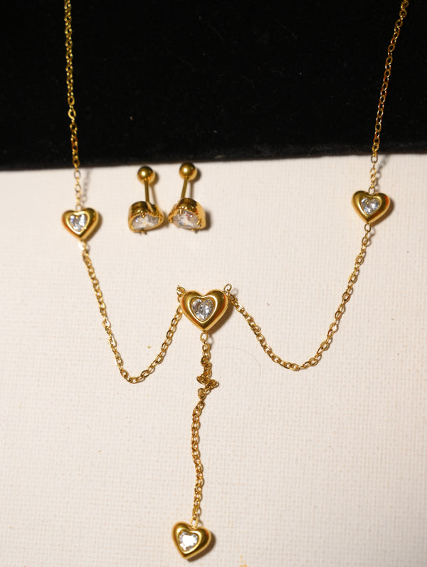 Diamond Studded Tiny Heart Pendant Set