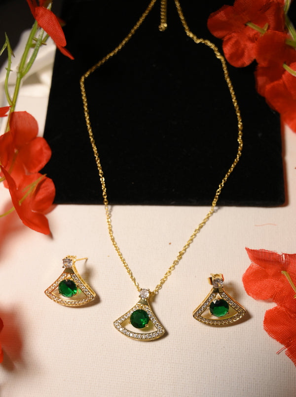 Emerald Pendant with Gold Plated Chain