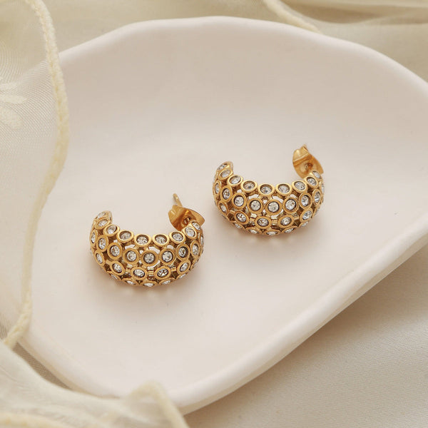 Diamond Studded Golden Hoops