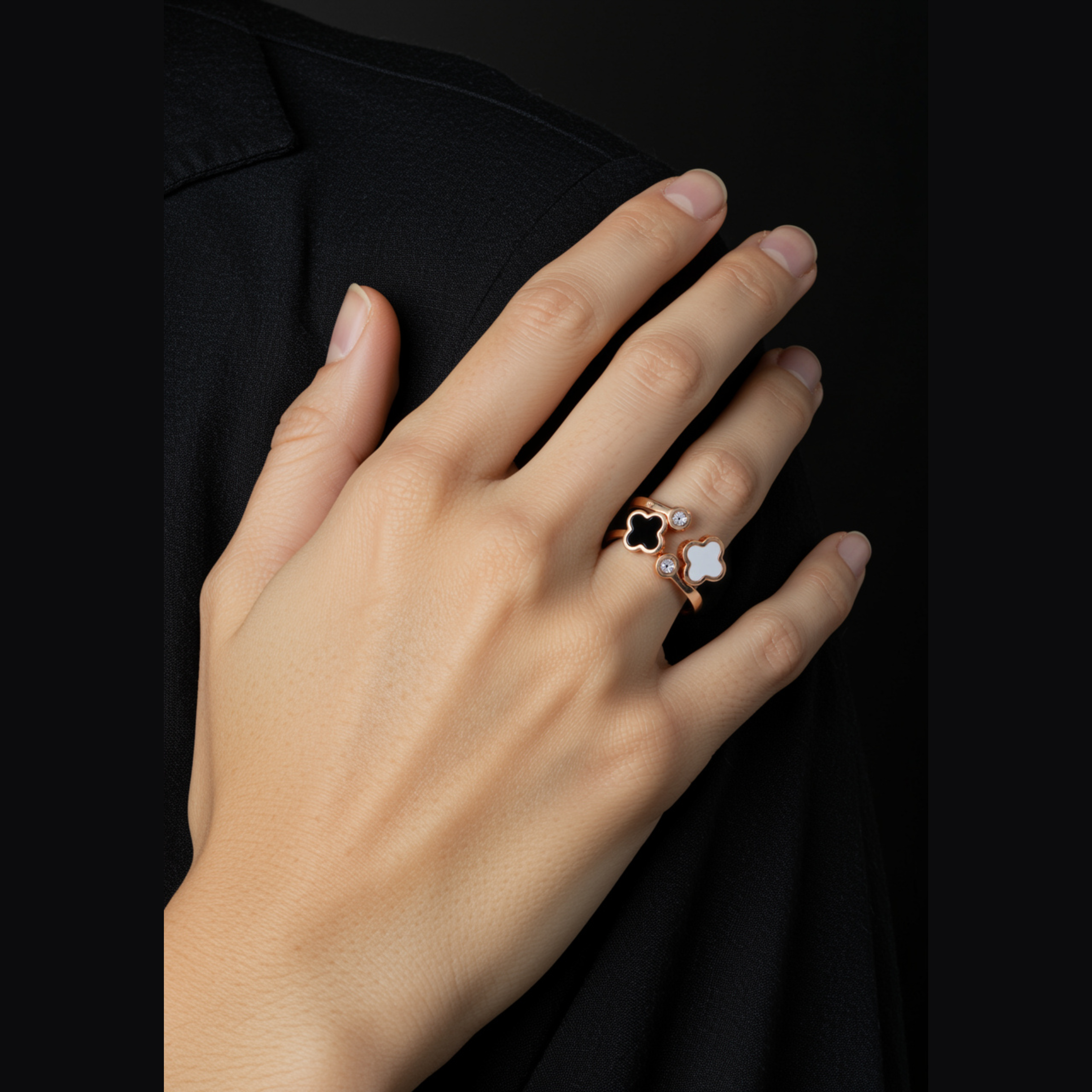 White And Black Clover Ring