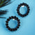 Meraki Black Stone Studded Circular Drop Earrings