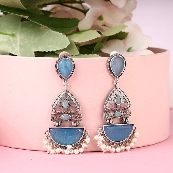 Oxidized Silver Long Dangler Earrings