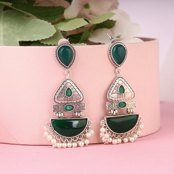 Oxidized Silver Long Dangler Earrings