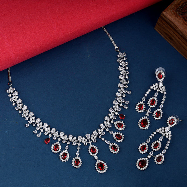 CZ Elegance Teardrop Silver Plated Necklace Set