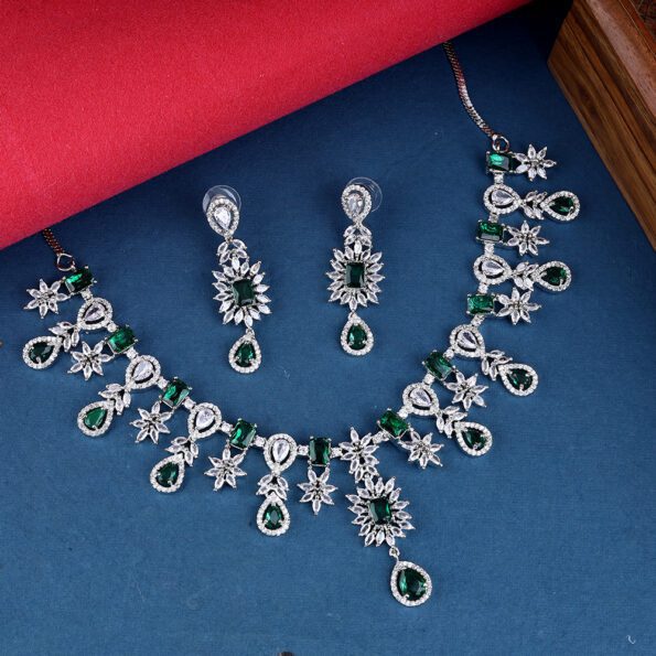 Emerald Green CZ Diamond Necklace Set