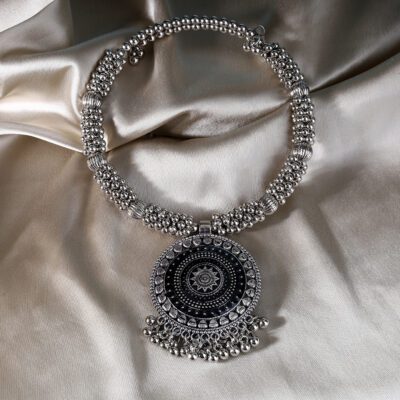 Oxidized Simple Ghungroo Necklace