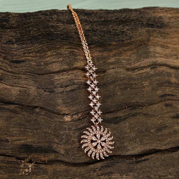 Antique Rose Gold Floral Design Mang Tikka