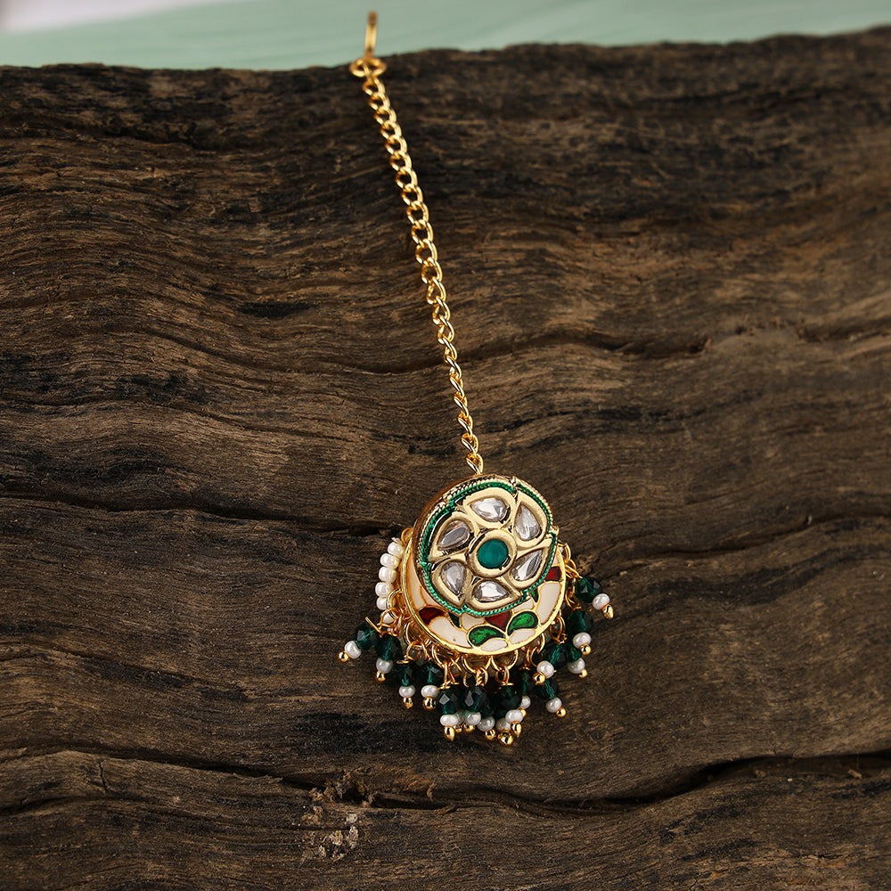 Gold Plated Meenakari Work Mangteeka