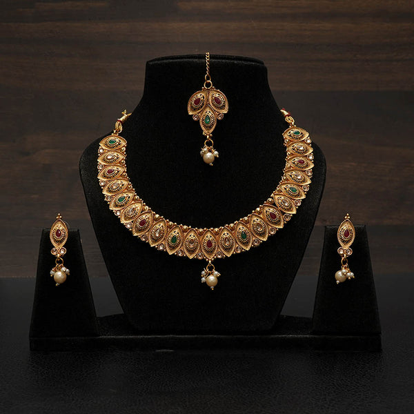 Meraki Gold Plated Mango Shaped Multicolor Choker Set