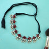 Delicate Oxidized Red Stone Necklace With Pearls