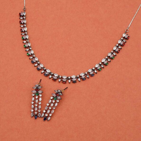 Tourmaline CZ Diamond Blackish Necklace Set/Statement Jewelry