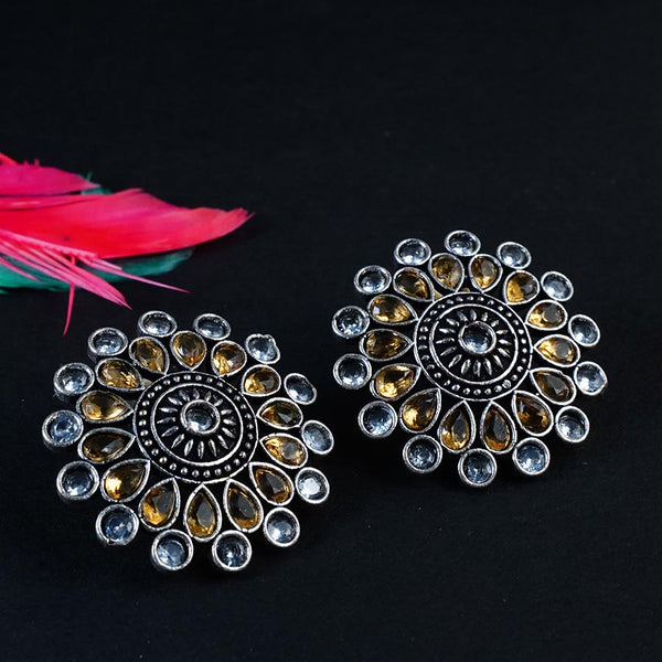 Meraki White Silver Tone Tribal Stud Earrings