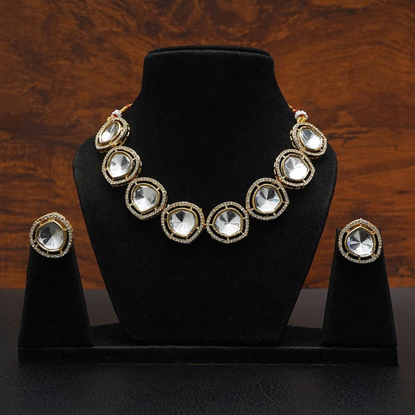 Meraki Silver Plated Kundan Polki and AD Choker Set