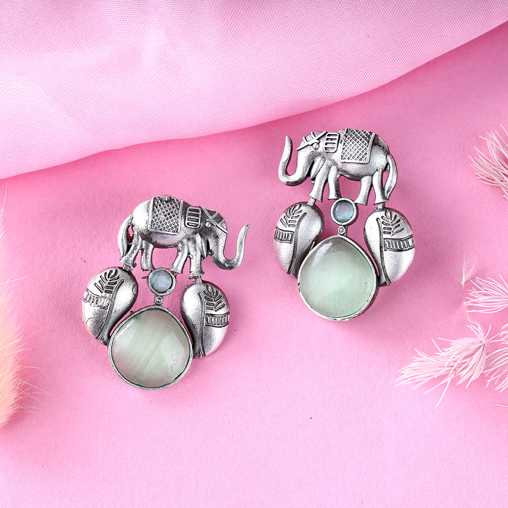Elephant Design Earring with Monalisa Stone