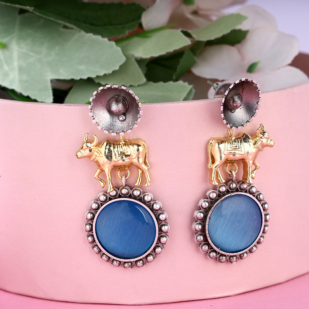 Cow Design Replica Earrings with Monalisa Stone
