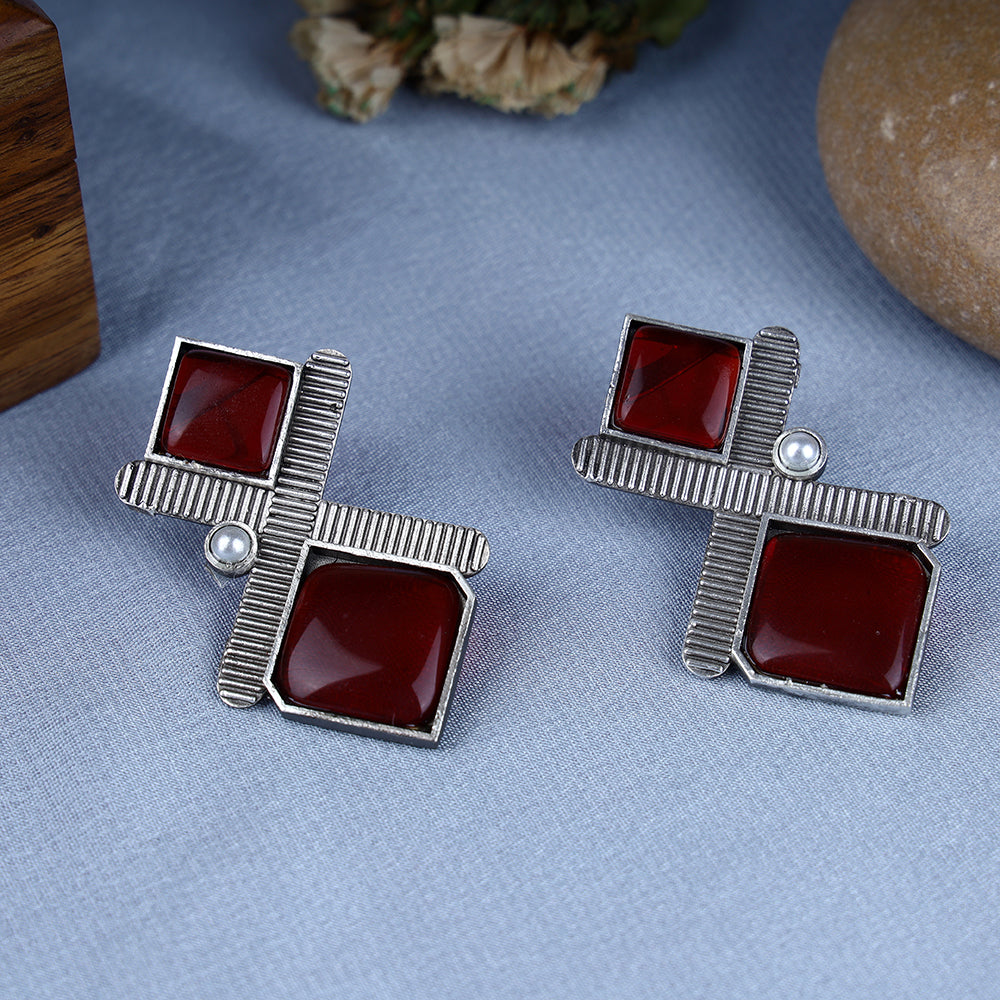 Cross Style Earring with Stone