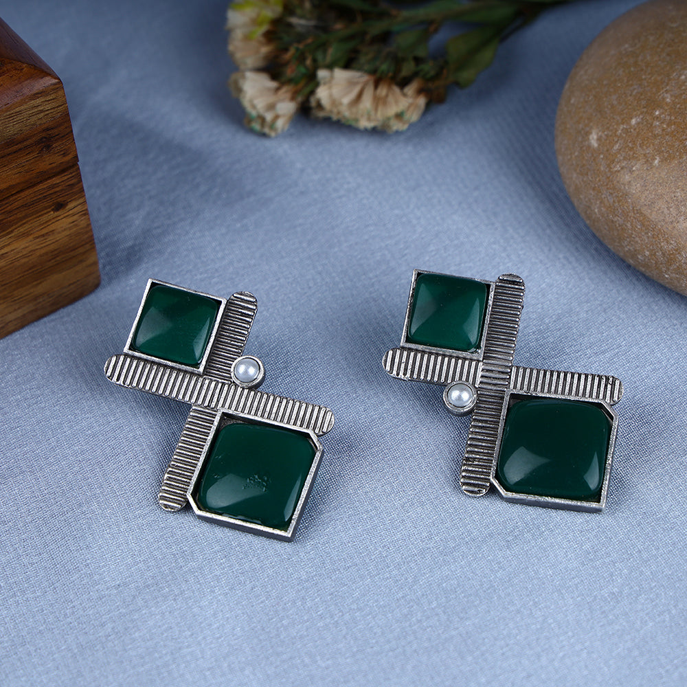 Cross Style Earring with Stone