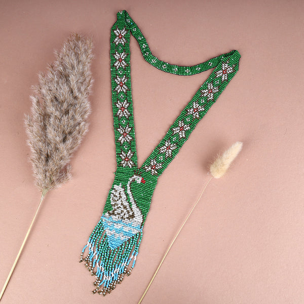 Handprinted Peacock Design Beaded Necklace
