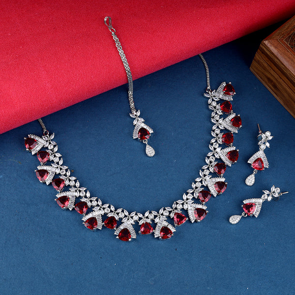 Rhodium Plated CZ Sparkling Necklace Set