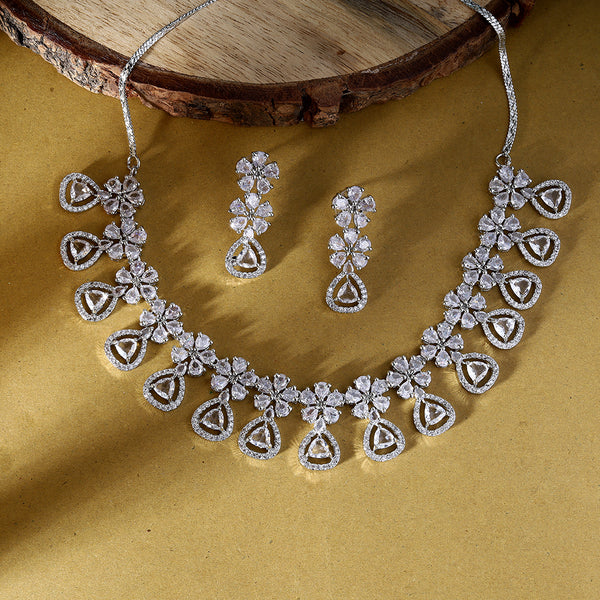 Meraki Beautiful Floral Design AD Necklace Set