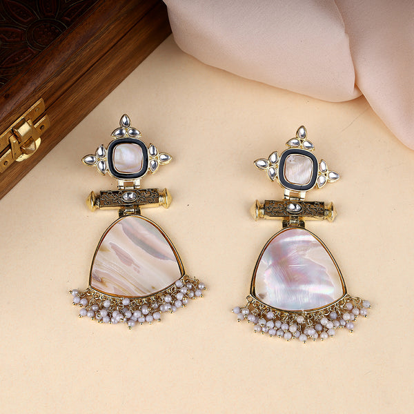 Contemporary Style Stones Studded Pearl Drop Earrings