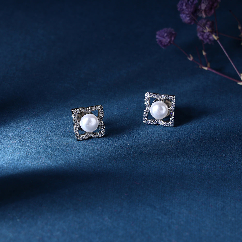 Faux Pearl & Rhinestone Stud