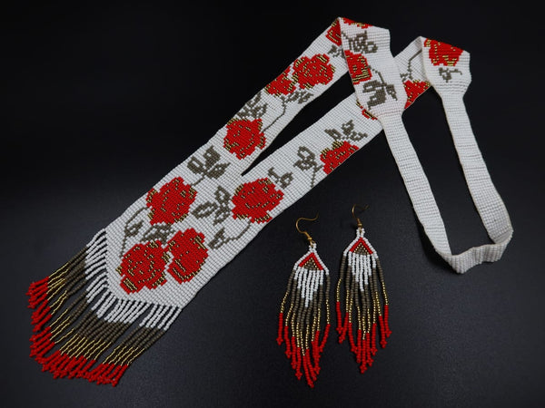 Red Floral Design Beaded Necklace