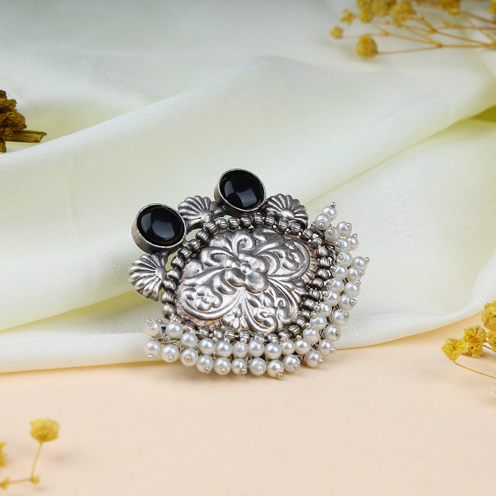 Antique Oxidized Pearl Ring
