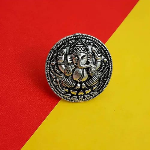 Ganesa Print Oxidized Ring