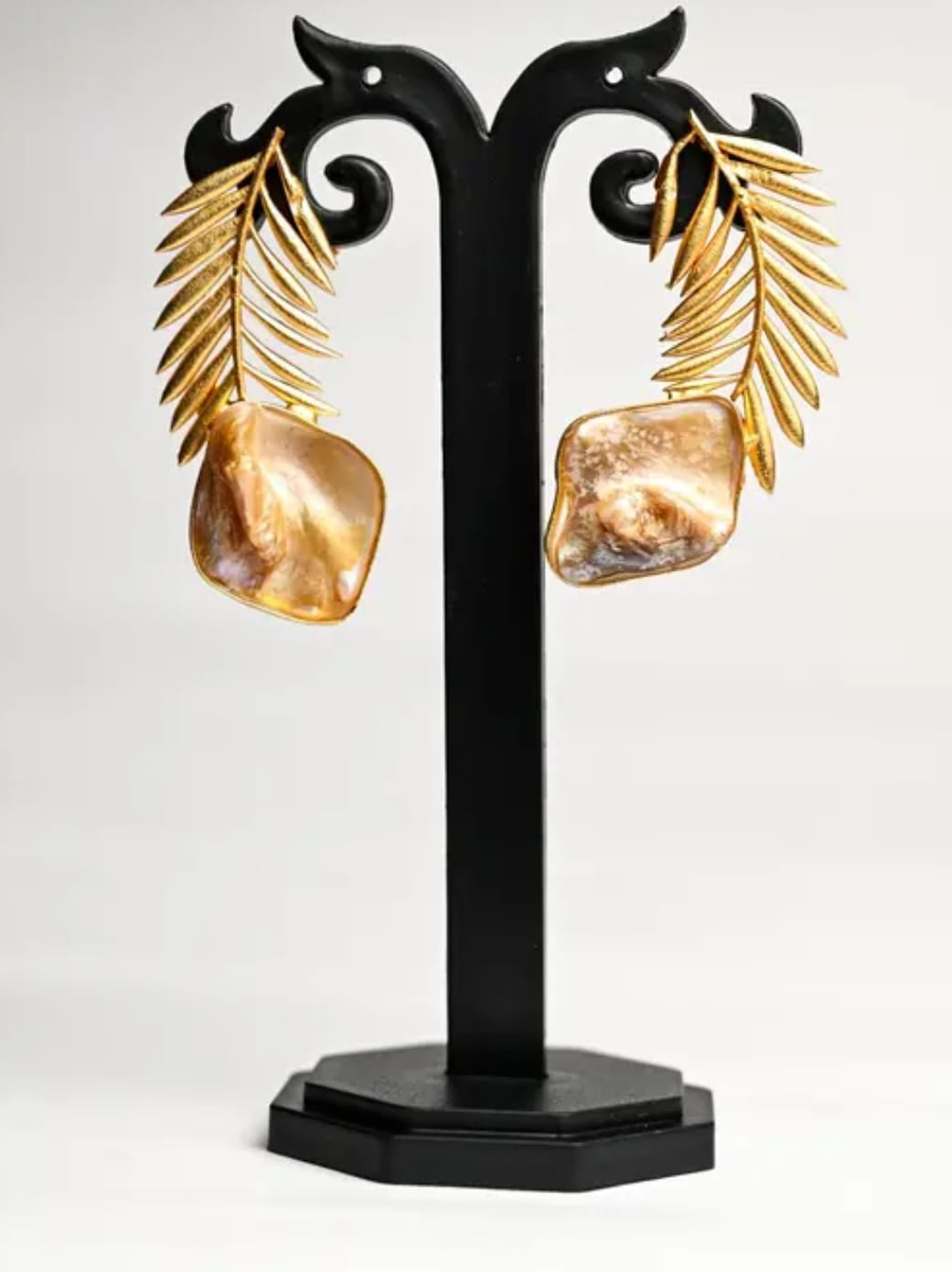 Leaf Style Brass Moon Stone Earring