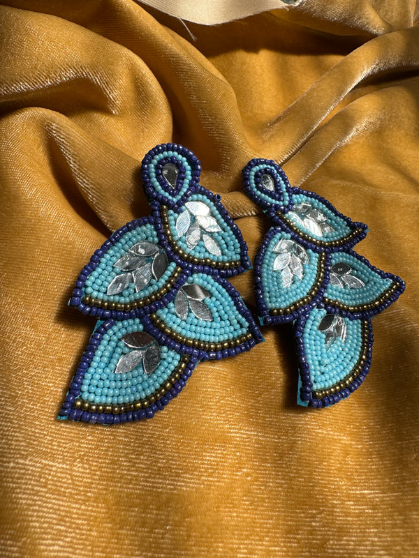 Handmade Beaded Leaf Shaped Earrings