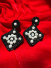 Black Square Shaped Pearl Earrings